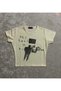 Beige Women's Cropped Printed Crew Neck Baby Top with Waist Detail