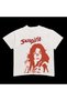 White Women's Top with Printed Crew Neck Baby Print in Waist Boy Crop
