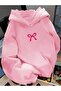 Women's Pink Mini Ribbon Printed 3 Thread Hoodie Sweatshirt