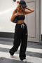 Black Winter 3-Thread Fleece-Lined Premium Adjustable Leg Baggy Wide Leg Sweatpants - 3