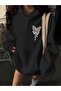 Oversize Unisex Women/Men's Hooded Sweatshirt with Butterfly Print