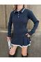 Polo Collar Buttoned Sweater and Pleated Skirt Knitwear Set - 4