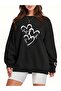 Written Heart Front and Sleeve Printed Oversize Unisex Women/Men Crewneck Sweatshirt