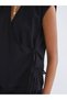 Black Double-Breasted Collar Textured Women's Kimono - 5