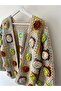 Square Motif Rose Hand Knitted Cardigan Jacket, Compatible with Sizes 36-42 - 4