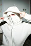 Oversized Zippered White Unisex Hooded Cardigan with Mask Detail - 4