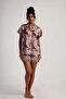 Satin Shirt Shorts Pajama Set - Lace Sleeves, Korean Silk Texture - 2