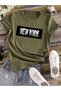 New York City Design Printed Women's Khaki Green Cotton T-Shirt