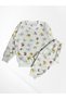 Girl's Cotton Fabric Ecru Colored Butterflies Patterned Long Sleeve Winter Pajama Set - 2