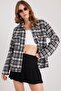 Women's Relax Fit Comfortable Cut Snap Button Double Pocket Checkered Winter Collared Coat Shirt
