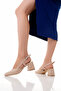 Nude Patent Leather Side Band Thick Heeled Shoes - 2