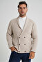 Men's Beige Shawl Collar Six Button Double Breasted Wool Coat Cardigan Trist-5353