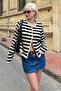 Beige Striped Gold Buttoned Women's Cardigan Sh296