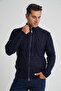 Men's Navy Blue Zippered Walking Hair Braided Wool Cardigan with Pockets Trist-5355 - 3