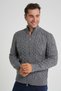 Men's Dark Gray Zippered Stand Collar Walking Hair Braided Wool Cardigan Trist-5356 - 2