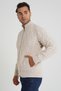 Men's Beige Pocketed Zippered Walking Hair Braided Wool Cardigan Trist-5355 - 4