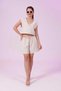 Women's Cream Natural Flared Shorts Pants Blouse 3-Piece Set Msc267