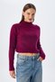 6855 Women's Stand Collar Hair Braided Knitwear Sweater Purple - 3