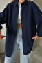Women's Long Sleeve 100% Cotton Oversize Shirt Navy Blue - 26K 2012 - 4