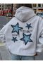 Girl's Blue Stars Back Printed Gray Hooded Sweatshirt