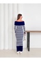 Women's Navy Blue Madonna Boat Neck Flexible Midi Length Knitwear Dress - 5