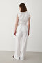 Women's White Shoulder Drawstring Blouse & Elastic Waist Trousers Linen Set - 7