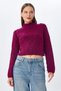 6855 Women's Stand Collar Hair Braided Knitwear Sweater Purple - 5