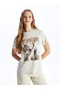 Lcw Vision Gray Crew Neck Printed Short Sleeve Women's T-Shirt - 2