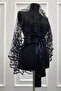 Black Bridal Veil Set, Glass Beads and Sequins Printed Henna Veil Set 6 Pieces - 6