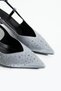 Gray Stone Detailed Thin Heeled Slingback Stiletto - Stylish and Elegant Evening Dress Women's Shoes - 6