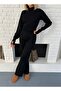 Women's Black Half-High Neck Knitwear Top and Bottom Set - 7