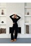 Women's Black Half-High Neck Knitwear Top and Bottom Set - 4