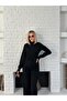 Women's Black Half-High Neck Knitwear Top and Bottom Set - 2