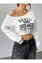Women's White Brazil South America Printed Off Shoulder Crop Sweatshirt - 6