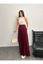 High Waist Pleated Detail Wide Leg Pants 8909 - Burgundy - 3