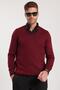 Men's Standard Fit Regular Cut V-Neck Cotton Claret Red Knitwear Sweater - 5