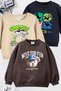 Scooter and Dinosaur Printed 3-Pack Unisex Beige-Navy Blue-Brown Children's Sweatshirt