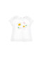 Girl's White Button-Down T-Shirt with Flower and Butterfly Print