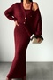Women's Burgundy Hair Braided Detailed Skirt Cardigan Crop Triple Knitwear Set - 5