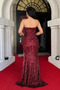 Sequin Fabric Strapless Evening Dress - Burgundy - 5