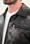 Patterned Slim Fit Shirt Collar Faux Leather Men's Coat Black - 39647.25K - 2