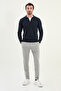 Plain Slim Fit Zippered Polo Collar Men's Knitwear Sweater Navy Blue - 11560.25K - 3