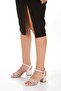 Beige Short Thick Heeled Stone Evening Dress Shoes - 4