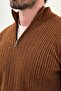 Striped Slim Fit Zippered Half Turtleneck Chenille Fabric Men's Knitwear Sweater Camel - 11549.25K - 2