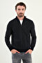 Striped Slim Fit Zippered Half Turtleneck Chenille Fabric Men's Knitwear Sweater Navy Blue - 11549.25K