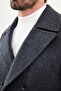 Striped Slim Fit Wide Collar Double Breasted Cashmere Men's Coat Navy Blue-Grey - 21324.25K - 2