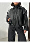 New Season Bomber Leather Jacket with Oversized Epaulet Detail