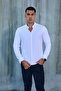 White Collar Buttoned Oxford Cotton Lycra Slim Fit Men's Shirt - 2
