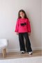 Girl's Bow Detailed 2-Piece Set - Pink Sweatshirt & Black Pants Top and Bottom Set - 2