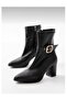 Gold Buckle Stretch Heeled Boots - 4